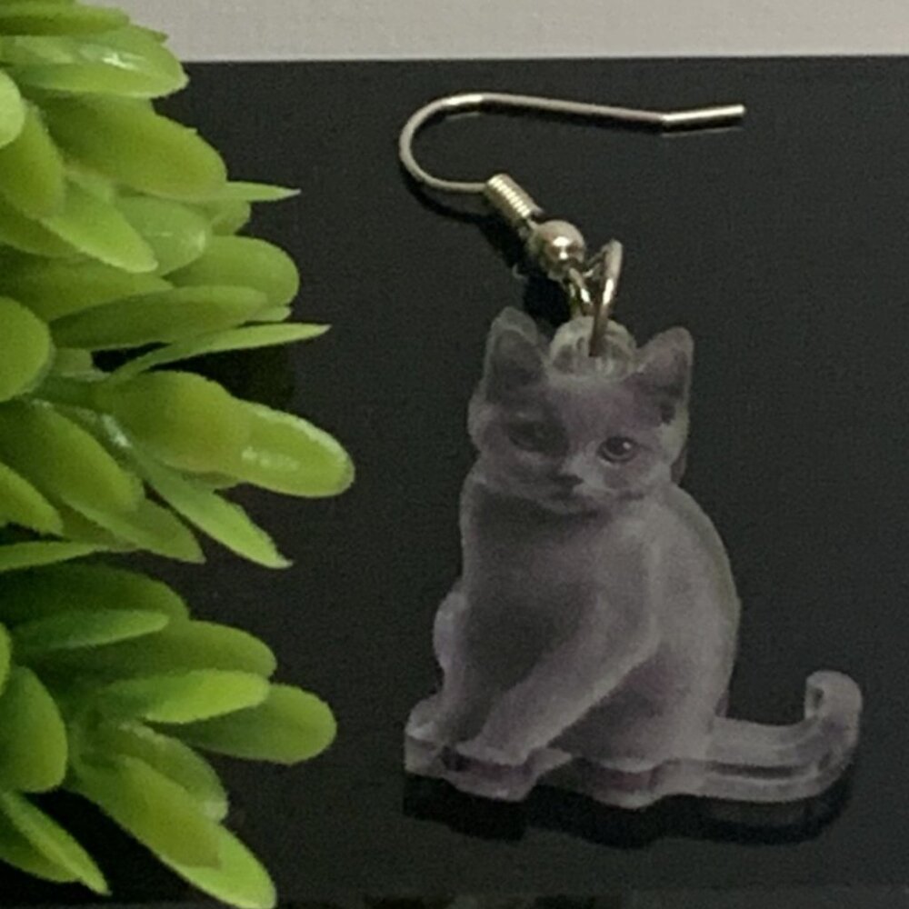 Cat Earring, Fur Baby Earring, Grey Cat Earring, Silly Earring, Cute Earring